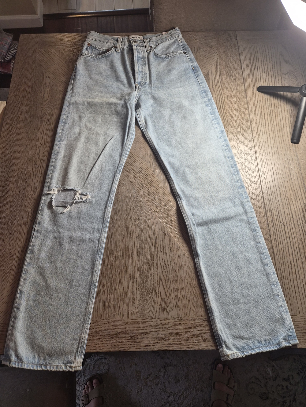 Agolde Light Blue Distressed Straight-Leg Jeans
